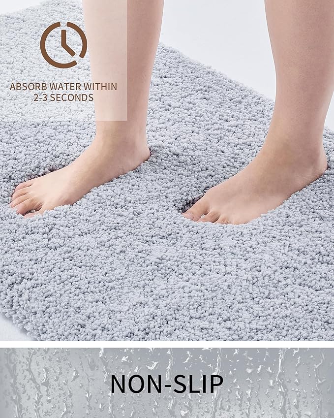 Bathroom Rugs Non Slip Washable 70x24, Ultra Soft Thick Shaggy Absorbent Bath Mats,High Density Foam Latex Non Slip Backing Bath Rugs,Microfiber Bath Mats for Bathroom Floor&Sink,Silver Grey