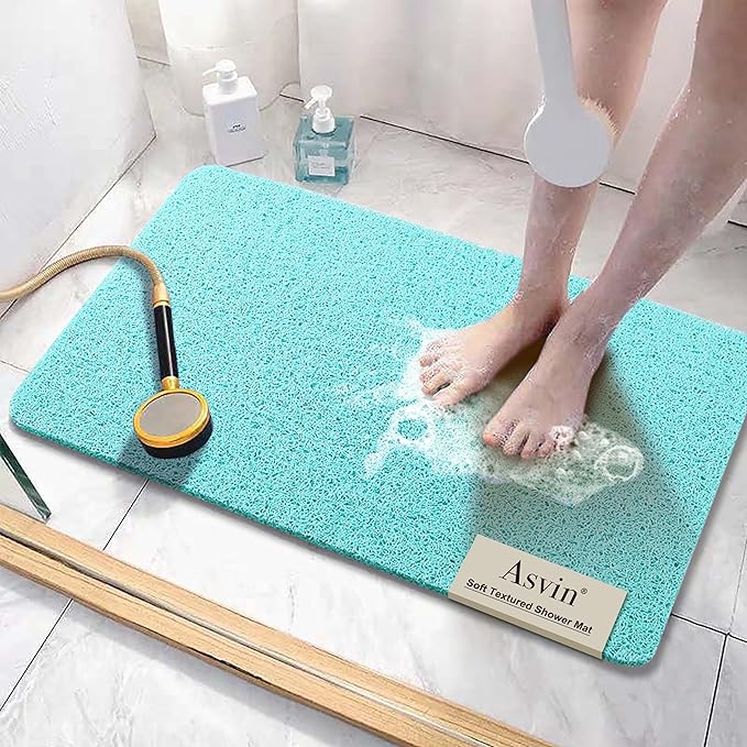 Asvin Soft Textured Bath, Shower, Tub Mat, 24x32 Inch, Phthalate Free, Non Slip Comfort Bathtub Mats with Drain, PVC Loofah Bathroom Mats for Wet Areas, Quick Drying