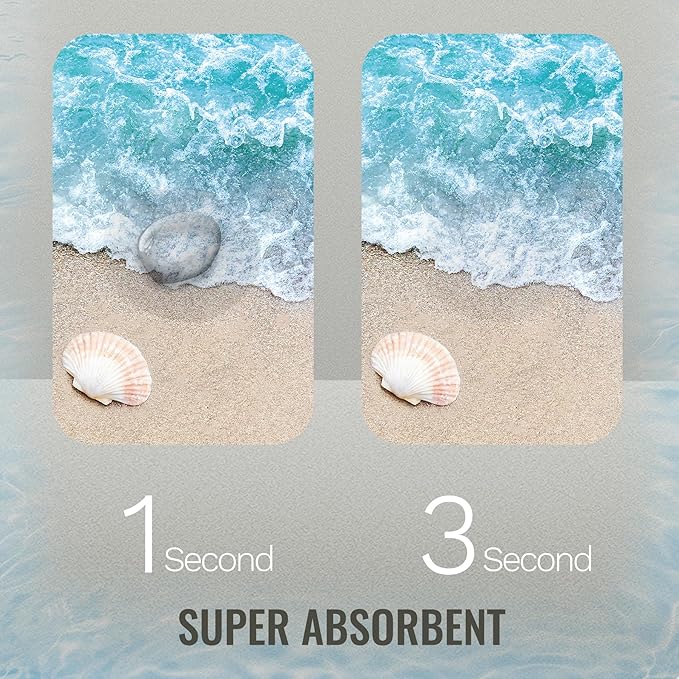 Quick Dry Bath Mat for Bathroom,Super Absorbent Beach Seashell Bath Rug Non-Slip Rubber Backing,Machine Washable Bathroom Floor Mat for Shower, Tub, Sink Area Ocean Blue 30x20