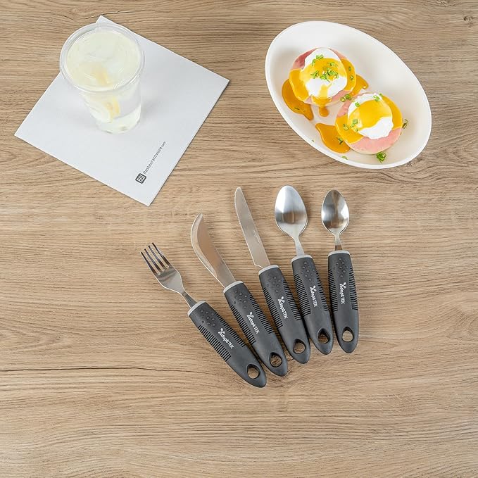 Restaurantware Adaptive Utensils - 1 count Stainless Steel, 9.843 x 5.118 x 1.575 Inches, Ergonomic Eating Aids, Non-Slip Utensil Set for Arthritis, Secure Grip Design, Black