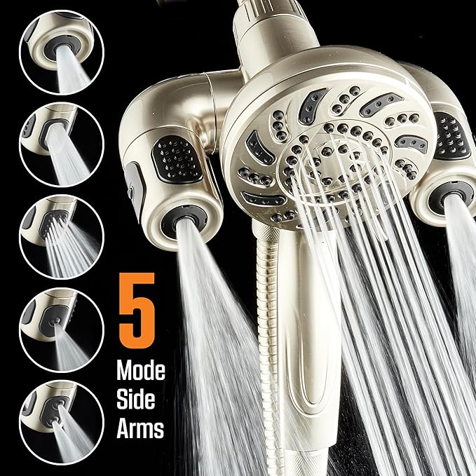 Aquadance High Pressure 156 Setting 14 Zone Shower Head & Handheld 3-way Combo System - Magnetic Docking, 314 Power Jets, Dual Adjustable Arms, 6 ft. Metal Hose, All Nickel Finish, Top American Brand