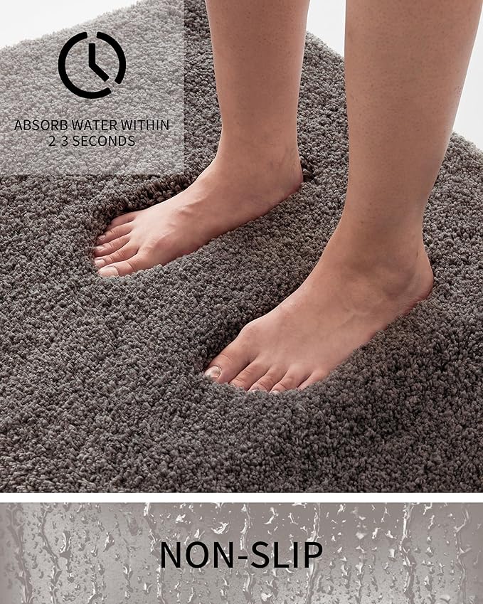 Bathroom Rugs Non Slip Washable 32x20, Ultra Thick Soft Microfiber Absorbent Bath Mats, High Density Foam Latex Non Slip Backing Bath Rugs, Fluffy Floor Carpet for Tub&Shower, Darkgrey