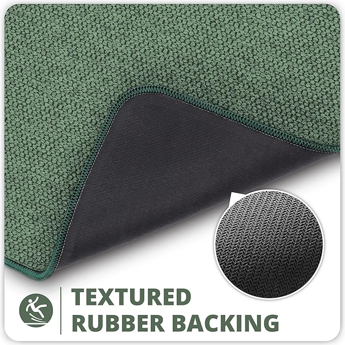 Bosap Bathroom Rugs Set 2 Pieces,Thin Bathroom Mats,Toilet Rugs,Quick Dry,Non-Slip,Machine Washable,Low Pile,Absorbent Bath Mats,Shower,Sink,Home Decor Accessories.Green,1'5"x2'3"+1'8"x2" U Shape
