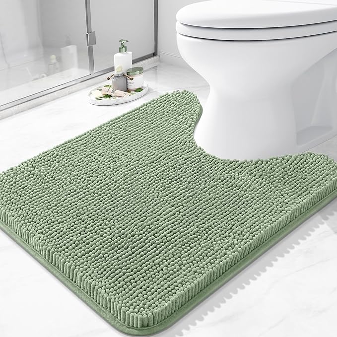 Arotive Bathroom Toilet Rugs U Shaped 24x20, Extra Soft Absorbent Shaggy Chenille Contour Bath Rugs for Toilet, Machine Washable Non-Slip Contoured Bath Mats, Sage Green
