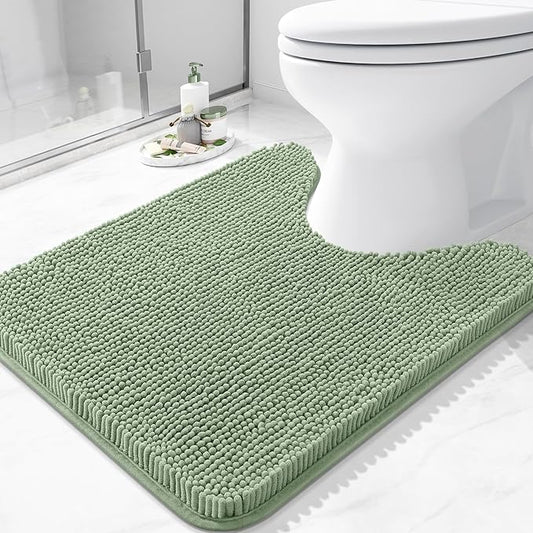 Arotive Bathroom Toilet Rugs U Shaped 24x20, Extra Soft Absorbent Shaggy Chenille Contour Bath Rugs for Toilet, Machine Washable Non-Slip Contoured Bath Mats, Sage Green
