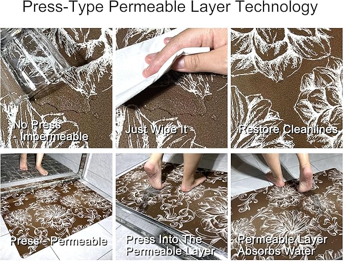1/10 Inch Ultra Thin 24"×35" Large Front Door Mat Indoor Entrance Inside Non Slip, Waterproof Rubber Kitchen Mat and Interior Home Washable Door Mat, Baroque Brown