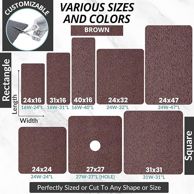Enkosi Loofah Shower Mat with Drain Hole – Cushioned Anti-Slip Square Bath Mat for Showers, and Bathroom Floors – Textured PVC, Non Slip Safety Pad for Walk-in Stalls and Wet Areas (27x27 Brown)