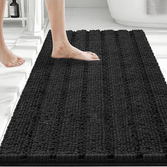 Bcoimo Large Bathroom Rug, Chenille Bath Mat with High Low Pile Design, Soft Absorbent Non Slip Bath Rug, Machine Washable Quick Dry Mat for Shower, Tub, Sink and Vanity