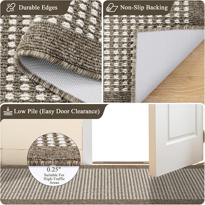 Ileading Hallway Runner Rug 2'x10' Heavy-Duty Durable Entryway Floor Mat with Non Slip Rubber Backing for Busy Traffic Extended Indoor Doormat Machine Washable Brown Kitchen Throw Rug for Corridor