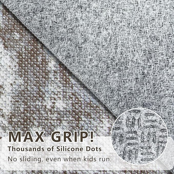 Non Slip Floor Runners for Dogs 2.6x12 Washable Runner Rug Abstract, Joint Support for Senior Dogs, Woven, Extra Grip Traction Runners for Hallway, Entryway, Walkway, Brown