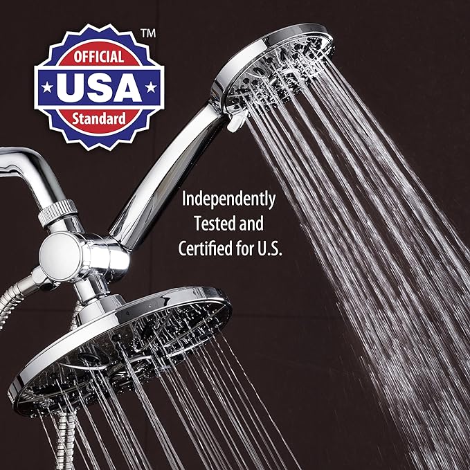 AquaDance for California - 7" Premium High Pressure 3-Way Rainfall Combo for Best of Both Worlds - Enjoy Luxury 6-Setting Rain Showerhead and Hand Held Shower Separately or Together - Chrome Finish