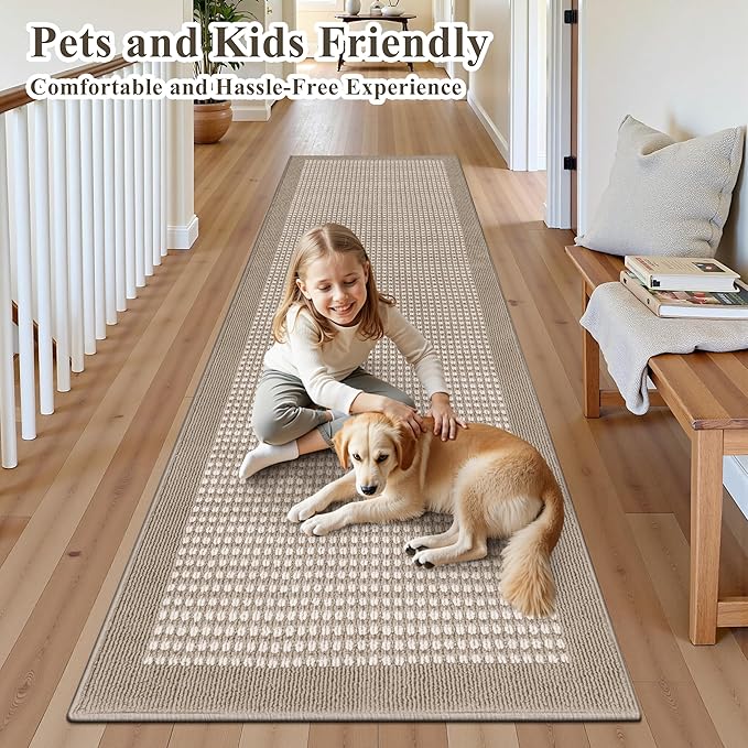 Ileading Runner Rug for Hallways 2.6'x10' Heavy-Duty Durable Entryway Floor Mat with Non Slip Rubber Backing Low-Pile High Traffic Carpet Machine Washable Accent Rugs for Kitchen, Living Room