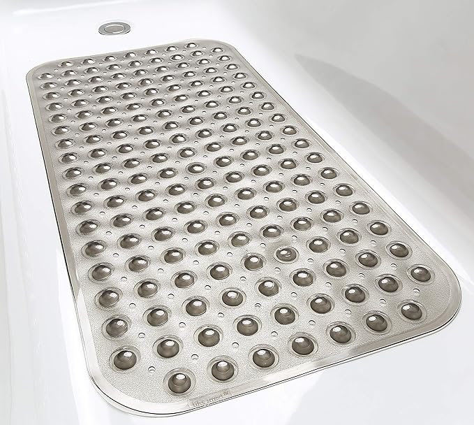 Medium Non-Slip Bathtub & Shower Mat 31x16 (Smooth/Non-Textured Tubs Only) Safe, Clean, Machine-Washable, Superior Grip&Drainage, Vinyl, Transparent Gray (Grey)