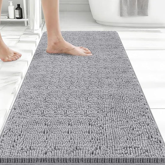 Bcoimo 44x24 Chenille Bath Mat – Non-Slip with Backing Bath Rug Ultra-Absorbent and Machine Washable Bathroom Mat Quick-Dry Design. Ideal for Bathroom Shower and Tub Areas