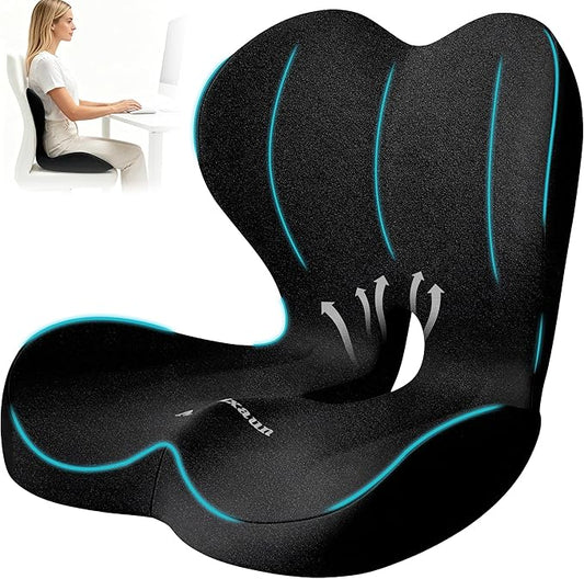 Lumbar Support Seat Cushion - Memory Foam Cushion for Office Chair, Car Seat, Airplane - Sciatica & Hip & Coccyx Pain Relief Desk Chair Cushion for Long Sitting Office Workers, Car Drivers
