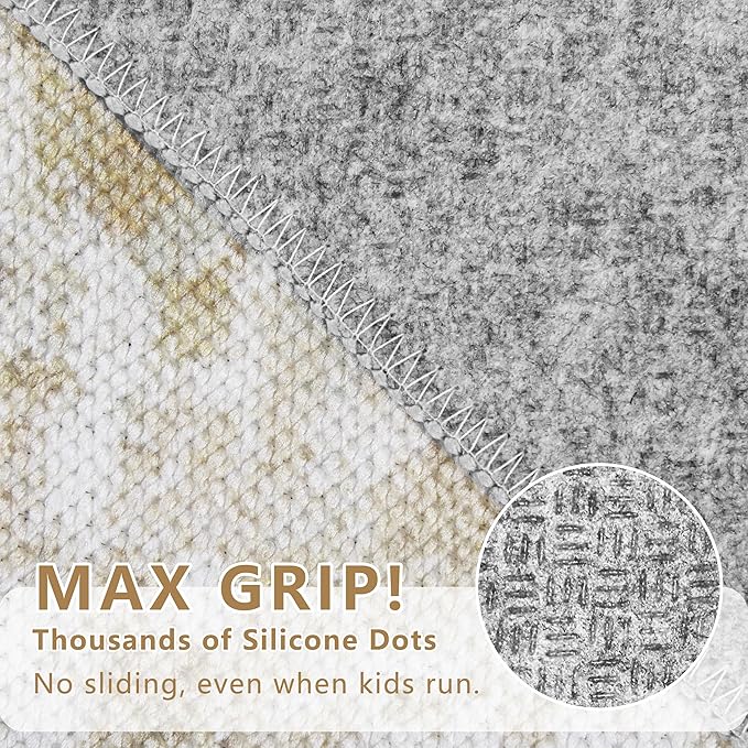 Non Slip Floor Runners for Dogs 2.6x14 Washable Runner Rug Abstract, Joint Support for Senior Dogs, Woven, Extra Grip Traction Runners for Hallway, Entryway, Walkway- Beige/Yellow