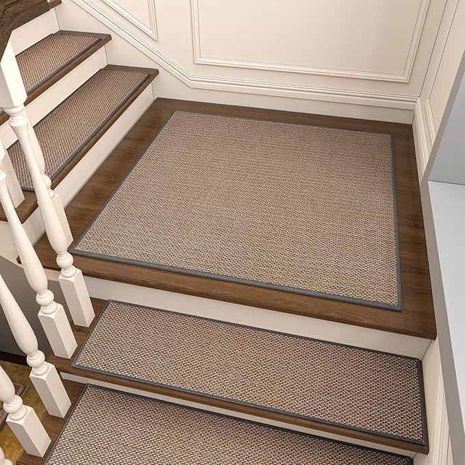 PADOOR Non Slip Stair-Treads Matching-Mat for Wooden Steps, Square Rubber Backing Non Slip Stair Landing Mat 30x30 inch