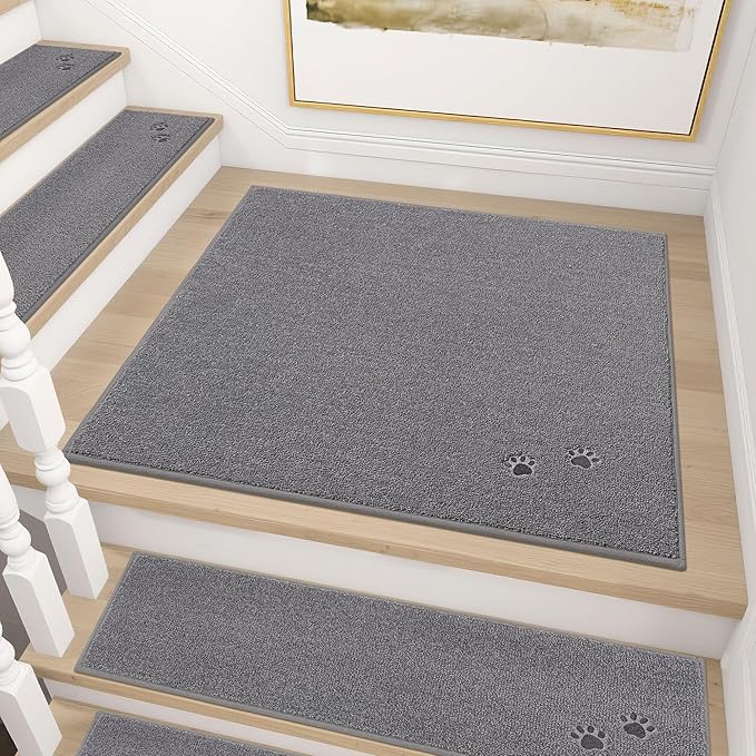 BEQHAUSE Stair Landing Rug Non-Slip 30"x30", Square Stair Landing Mats for Stairs Washable, Carpet Stair Treads Matching Mats for Wooden Steps Indoor Landing Rugs Surface Polyester TPE Backing, Grey