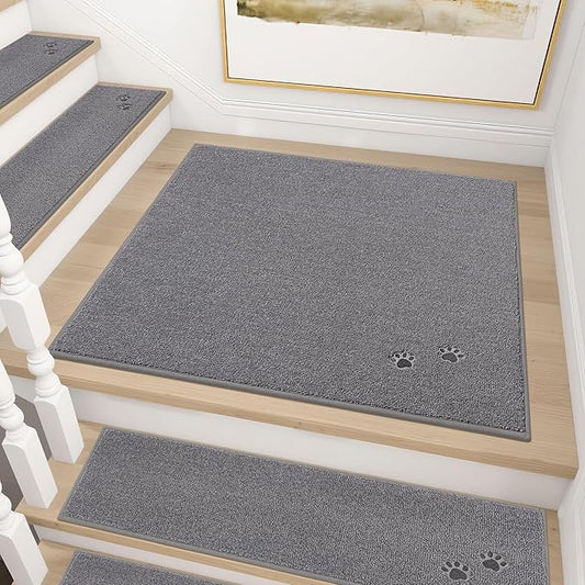 BEQHAUSE Stair Landing Rug Non-Slip 30"x30", Square Stair Landing Mats for Stairs Washable, Carpet Stair Treads Matching Mats for Wooden Steps Indoor Landing Rugs Surface Polyester TPE Backing, Grey
