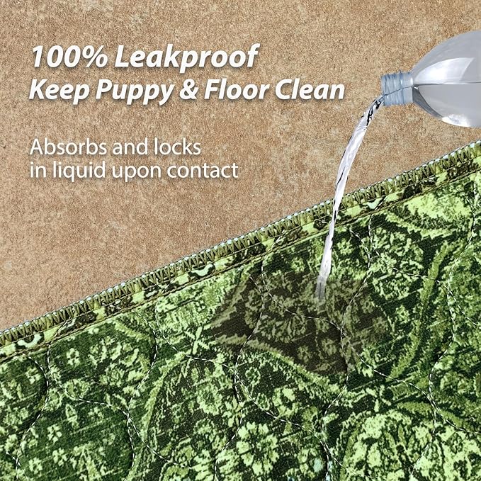 nunubaby Washable Pee Pads for Dogs, Stylish, Non-Slip and Leak-Proof Pee Pads. Reusable Potty Pads for Dogs for Crates and Floors.(Green/Multi, 54" x54" )