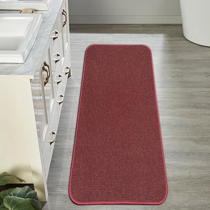 Bosap Bath Mat,Ultra Thin Bathroom Runner Rugs,Large Bath Mats for Bathroom,Quick Dry,Non-Slip,Machine Washable,Low Pile,Bath Rug,Shower Outside,Sink,Home Decor Accessories.Red,（17x59inch）