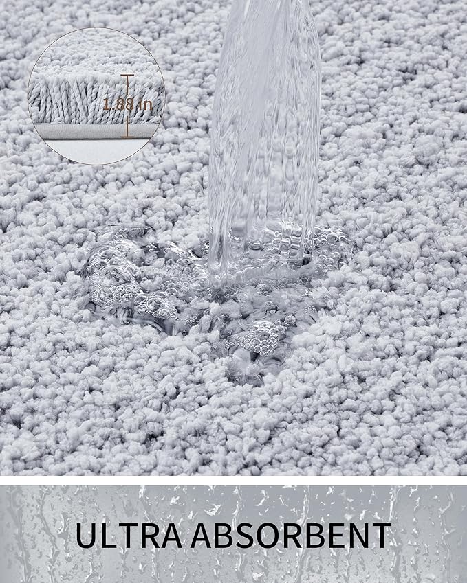 Bathroom Rugs Non Slip Washable 70x24, Ultra Soft Thick Shaggy Absorbent Bath Mats,High Density Foam Latex Non Slip Backing Bath Rugs,Microfiber Bath Mats for Bathroom Floor&Sink,Silver Grey