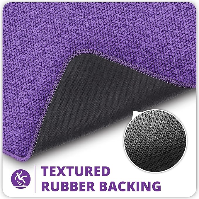 Bosap Bathroom Rugs Set 2 Pieces,Thin Bathroom Mats,Toilet Rugs,Quick Dry,Non-Slip,Machine Washable,Low Pile,Absorbent Bath Mats,Shower,Sink,Home Decor Accessories.Purple,1'5"x2'3"+1'8"x2" U Shape