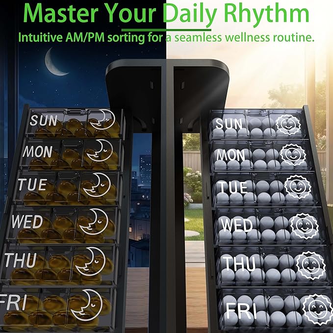 Aesthetic Pill Organizer 7 Day AM PM, Discreet 2 Times a Day Weekly Pill Box with Double Protection Shell, Large Capacity Portable Vitamin Case for Travel Meds & Medicine Organizer (Silver)