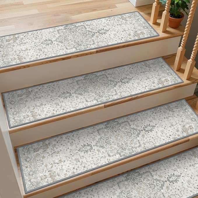 Non Slip Stair Treads for Wooden Steps 15PCS – 9"x36" Upgraded Wide-Long Indoor Safety Carpet, Upgraded Edging Mats with TPE Adhesive Backing, Pet and Elderly Friendly Stair Rugs (Taupe)