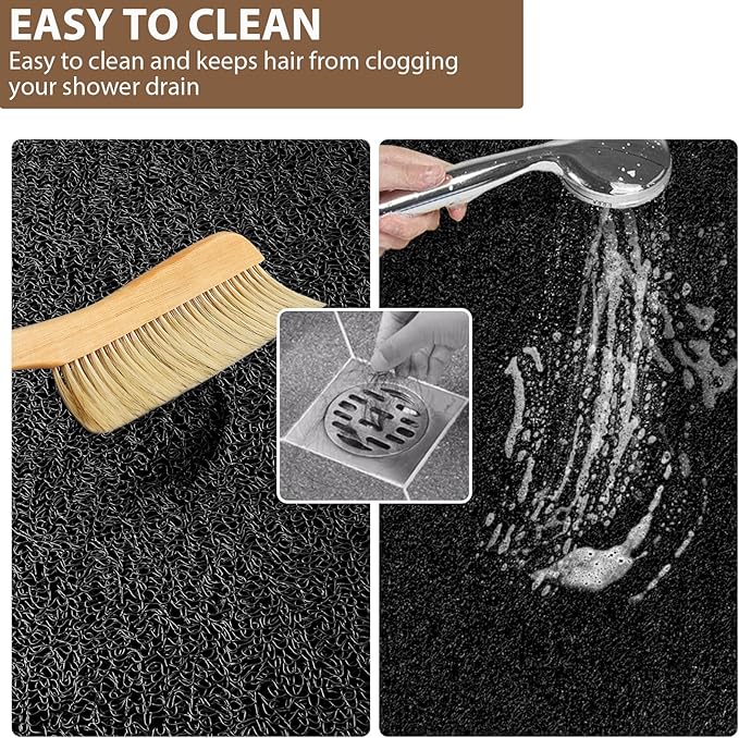 Shower Mat Non Slip: 47.2 x 31.5 Inch Extra Large Shower Mats for Inside Shower with Drain Hole - Soft PVC Loofah Anti Slip Shower Stall Mat for Walk-in Shower and Bathroom, Quick Drying