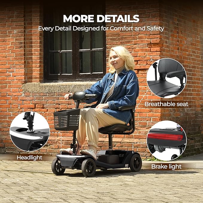 Mobility Scooter for Seniors and Adults M2 Black,15 Miles Long Range Foldable Electric Scooter, 260W Motor Power, 330 LBS Heavy Duty Capacity, Portable and Lightweight for Travel