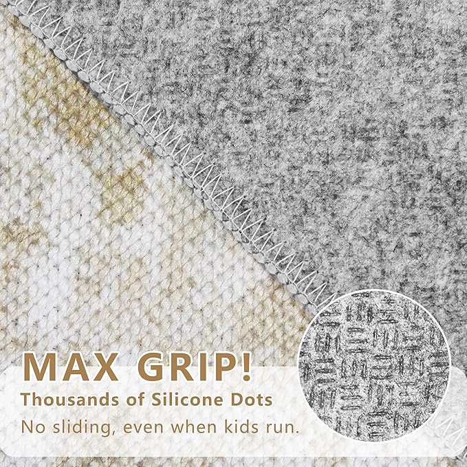 Non Slip Floor Runners for Dogs 2.6x12 Washable Runner Rug Abstract, Joint Support for Senior Dogs, Woven, Extra Grip Traction Runners for Hallway, Entryway, Walkway, Beige/Yellow