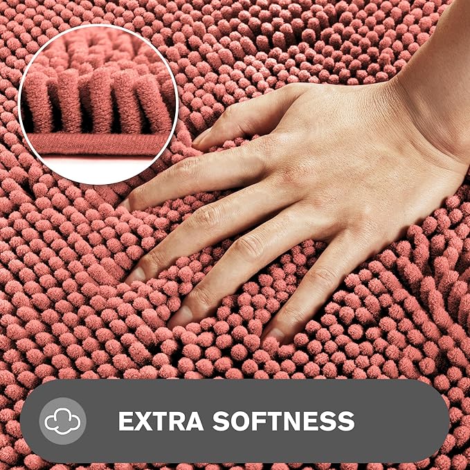 Bathroom Rugs 40 x 60 Inch – Extra Large Bath Mat | Absorbent and Washable Thick Chenille Bath Rugs Non-Slip Runner Rug for Bathroom, Shower, Tub(Coral)