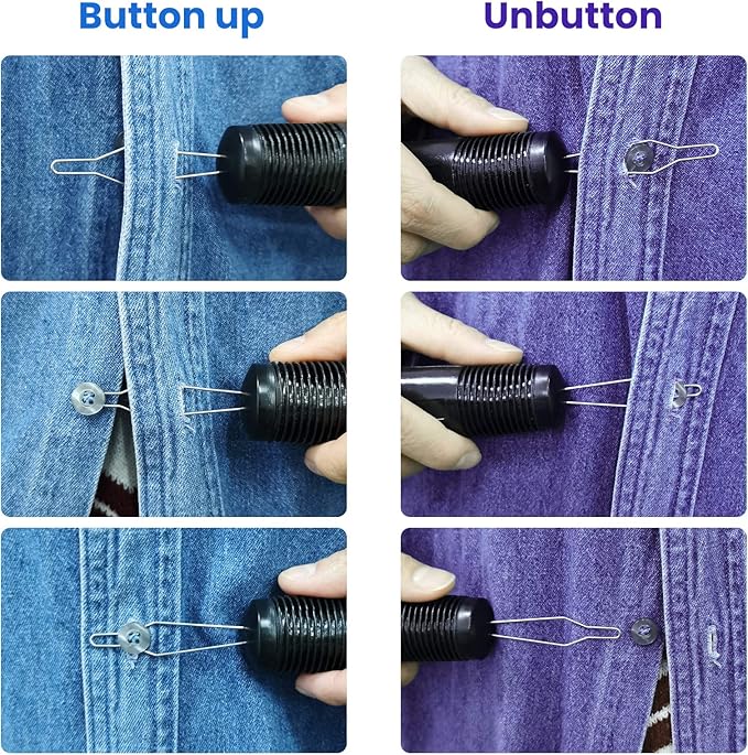 Daily Treasures Button Hook and Zipper Pull, Button Hook Dressing Aid with 8Pcs Zipper Pulls, Button Assist Device with Non-Slip Ribbed Handle for Seniors, Arthritis Sufferers-Shirt, Dress, Collar