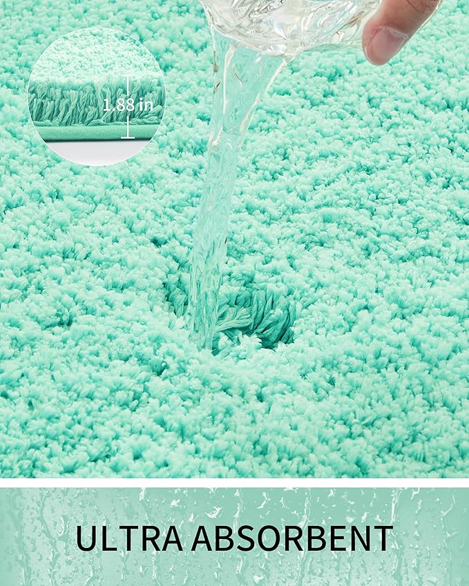Bathroom Rugs Non Slip Washable 32x20, Ultra Thick Soft Microfiber Absorbent Bath Mats, High Density Foam Latex Non Slip Backing Bath Rugs, Fluffy Floor Carpet for Tub&Shower, SpaBlue