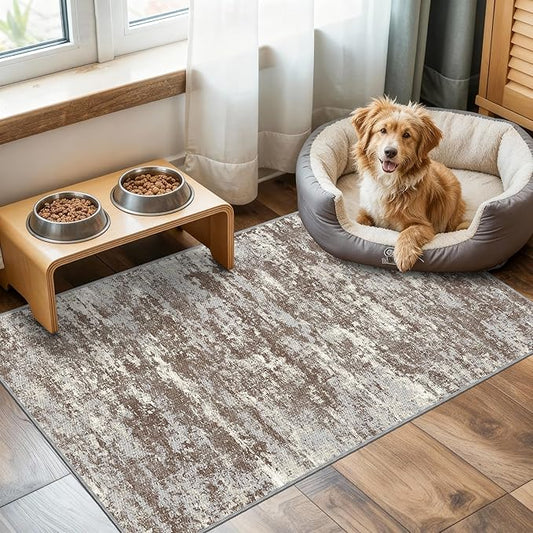 Runners for Hallways Ultra Non-Slip 2x4 Washable Kitchen Rug Abstract Tear and Stain Resistance No Pile Lightweight Runners for Entryway, Laundry Room, Bedside, Brown