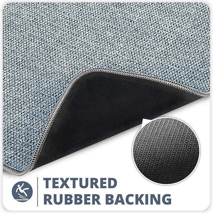 Bosap Bath Mat,Ultra Thin Bathroom Runner Rugs,Large Bath Mats for Bathroom,Quick Dry,Non-Slip,Machine Washable,Low Pile,Bath Rug,Shower Outside,Sink,Home Decor Accessories.Blue,2'x5'（24x60inch）