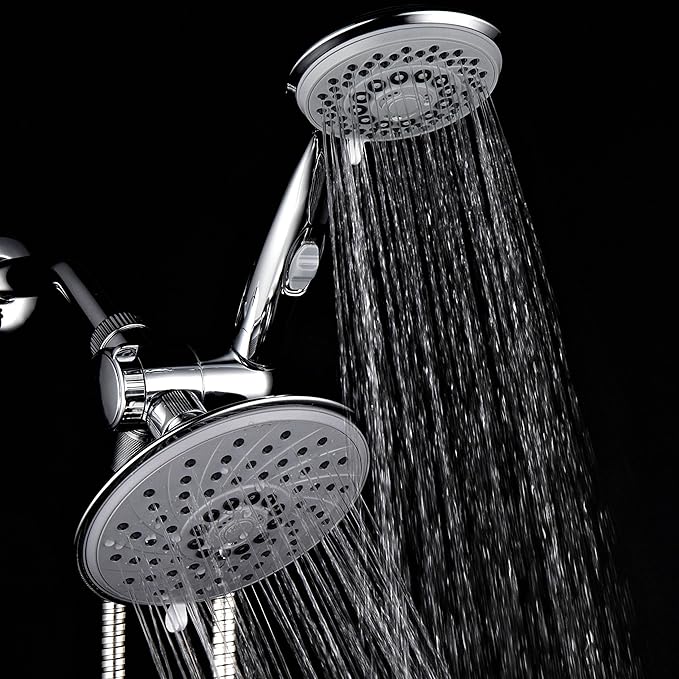 HotelSpa 6''/4'' Ultra-Luxury 3 way Rainfall Shower-Head/Handheld Shower Gray Spiral Combo w/Patented ON/OFF Pause Switch and 5-7 foot Stretchable Stainless Steel Hose