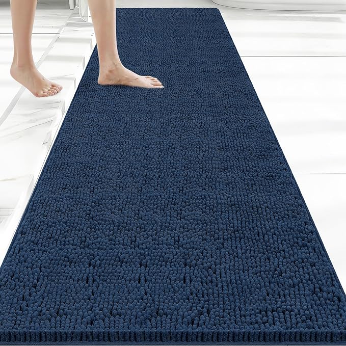 Bcoimo 70x24 Chenille Bath Mat – Non-Slip with Backing Bath Rug Ultra-Absorbent and Machine Washable Bathroom Mat Quick-Dry Design. Ideal for Bathroom Shower and Tub Areas