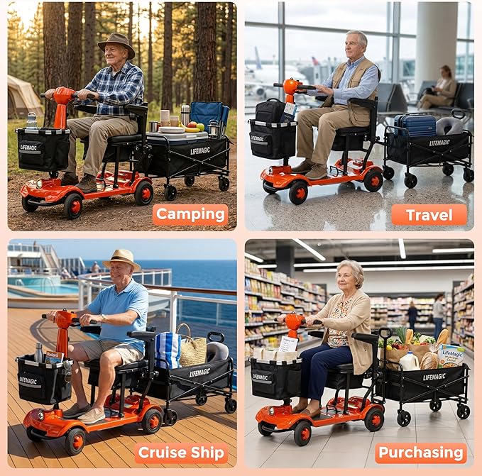 LIFEMAGIC Electric Mobility Scooter for Seniors & Adults – 42lb Ultra Lightweight Foldable, 24-Mile Long Range, Airline & Cruise Approved, Removable Basket & Folding Trailer Included
