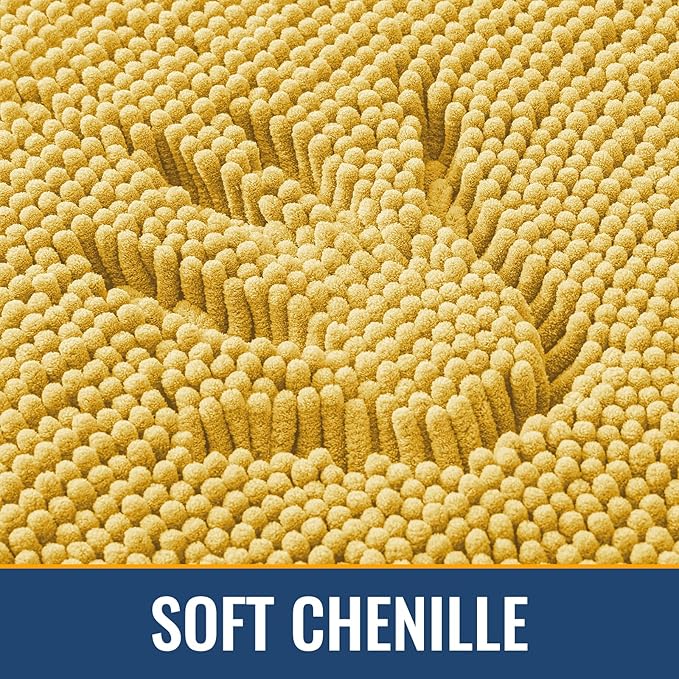 Arotive Bathroom Rugs 24x16, Extra Soft Absorbent Shaggy Chenille Bath Rugs, Machine Washable Rubber Backing Non-Slip Bath Mats for Bathroom Floor Tub and Shower, Home Decor Accessories, Yellow