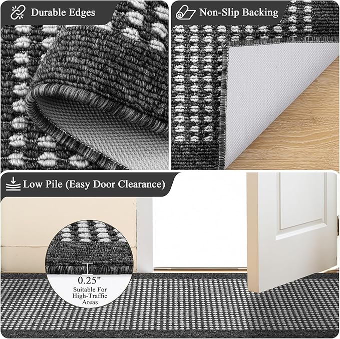 Ileading Hallway Runner Rug 2'x10' Heavy-Duty Durable Entryway Mat with Non Slip Rubber Backing for Busy Traffic Extended Indoor Doormat Black Farmhouse Washable Kitchen Throw Rug for Corridor Office