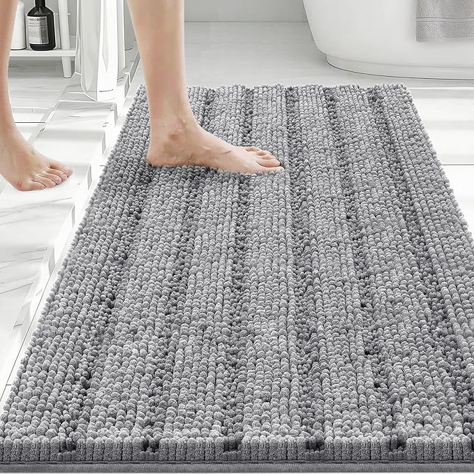 Bcoimo Large Bathroom Rug, Chenille Bath Mat with High Low Pile Design, Soft Absorbent Non Slip Bath Rug, Machine Washable Quick Dry Mat for Shower, Tub, Sink and Vanity