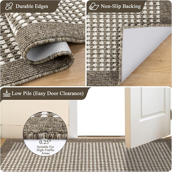 Ileading Laundry Room Runner Rug 2'x6' Non Slip Farmhouse Kitchen Floor Mats with Rubber Backing Machine Washable Brown Indoor Decor Carpet for Doormat Hallway Entryway Petmat Garage Balcony