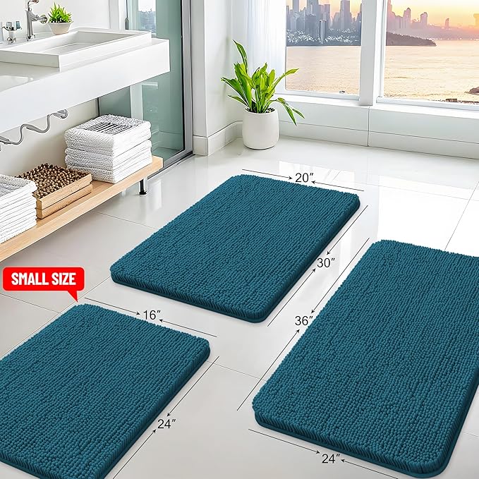 Arotive Bathroom Rugs 36x24, Extra Soft Absorbent Shaggy Chenille Bath Rugs, Machine Washable Rubber Backing Non-Slip Bath Mats for Bathroom Floor Tub and Shower, Home Decor Accessories,Peacock Blue
