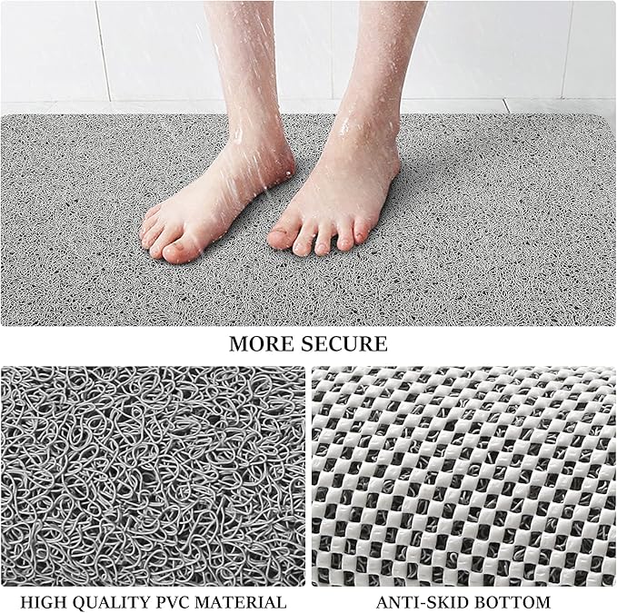 LuxStep Shower Mat Bathtub Mat,32x16 inch, Non-Slip Bath Mat with Drain, Quick Drying PVC Loofah Bathmat for Tub,Shower,Bathroom,Grey