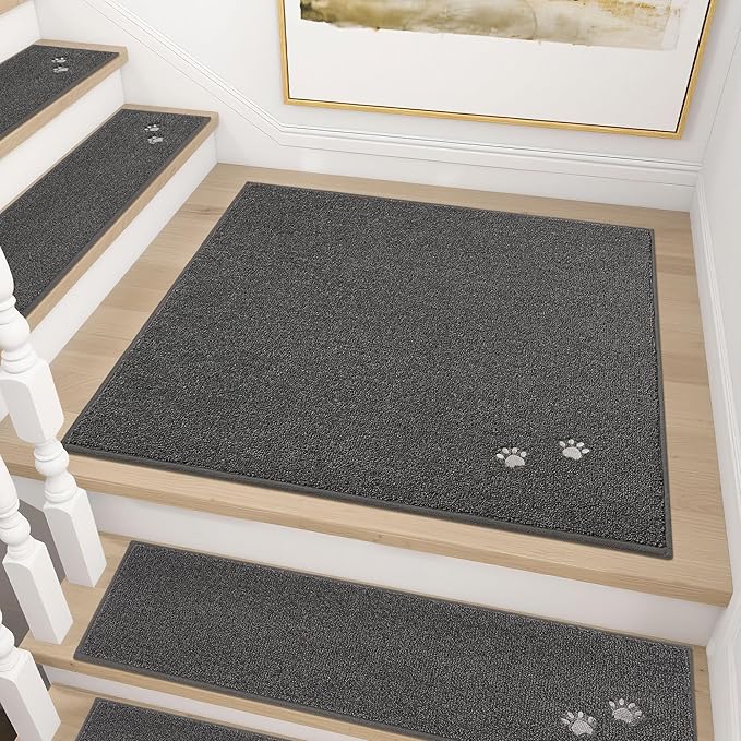 BEQHAUSE Stair Landing Rug Non-Slip 30"x30",Square Stair Landing Mats for Stair Washable,Carpet Stair Treads Matching Mats for Wooden Steps Indoor Landing Rugs Surface Polyester TPE Backing, Charcoal