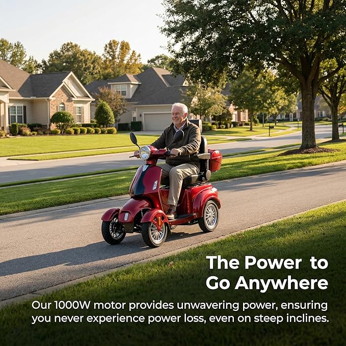 Heavy Duty 4 Wheel Mobility Scooters for Seniors & Adults 500lbs Capacity - Electric Powered Chair - 1000W All Terrain Fast Mobility Scooter for Travel w/Long Range Battery Remote Key