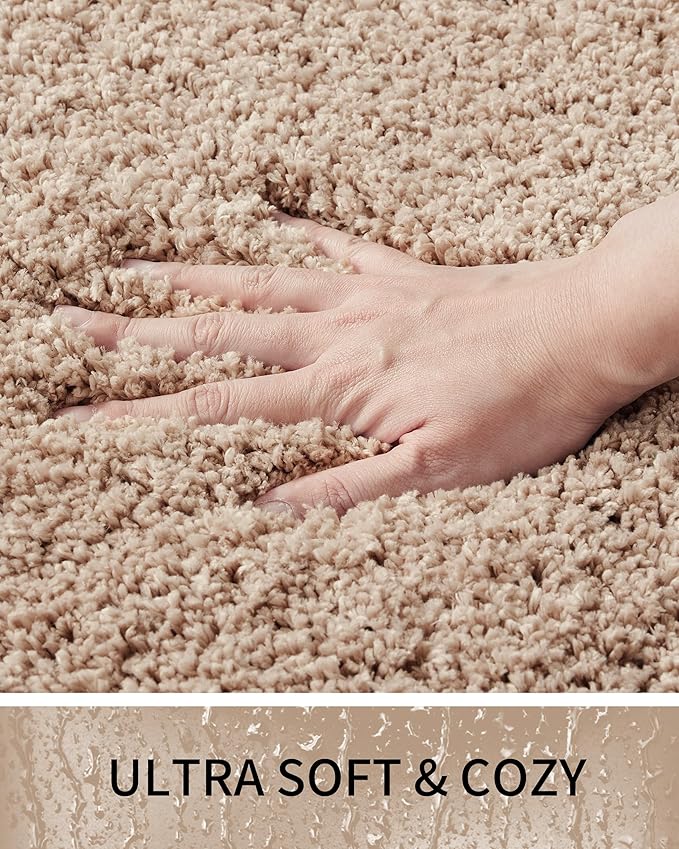 Bathroom Rugs Non Slip Washable 32x20, Ultra Thick Soft Microfiber Absorbent Bath Mats, High Density Foam Latex Non Slip Backing Bath Rugs, Fluffy Floor Carpet for Tub&Shower,Beige