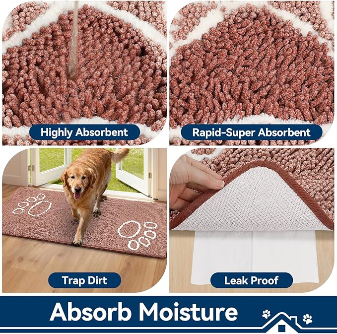Bcoimo Super Absorbent Dog Door Mat, 60"*24" Anti Slip Mat for Muddy Paws, Pet Rugs for Dirty Paws Washable that Absorbs Moisture and Dirt, for Dog Cage and Pet Resting Carpet